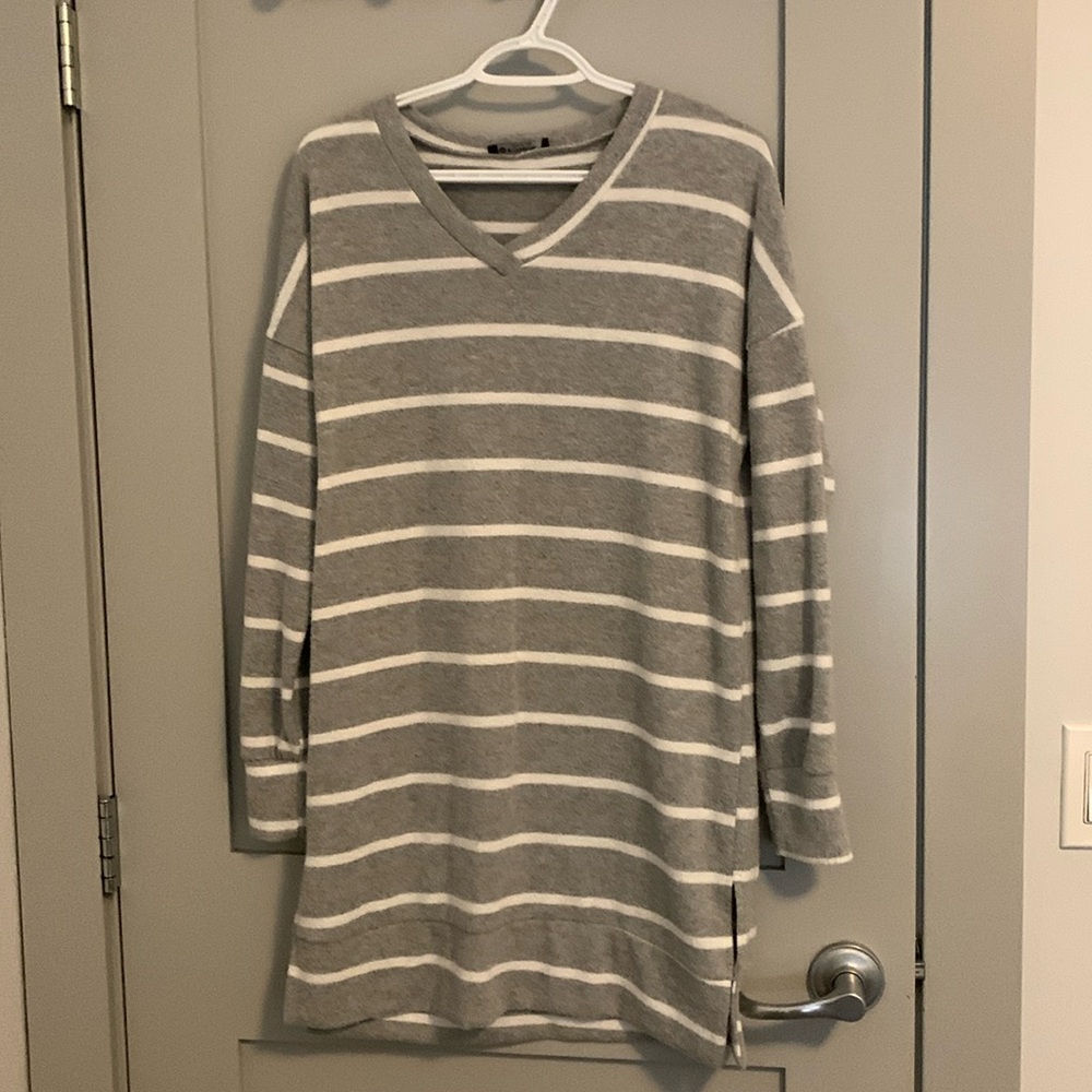 Grey Striped Sweater Tunic Top Dress Size Small